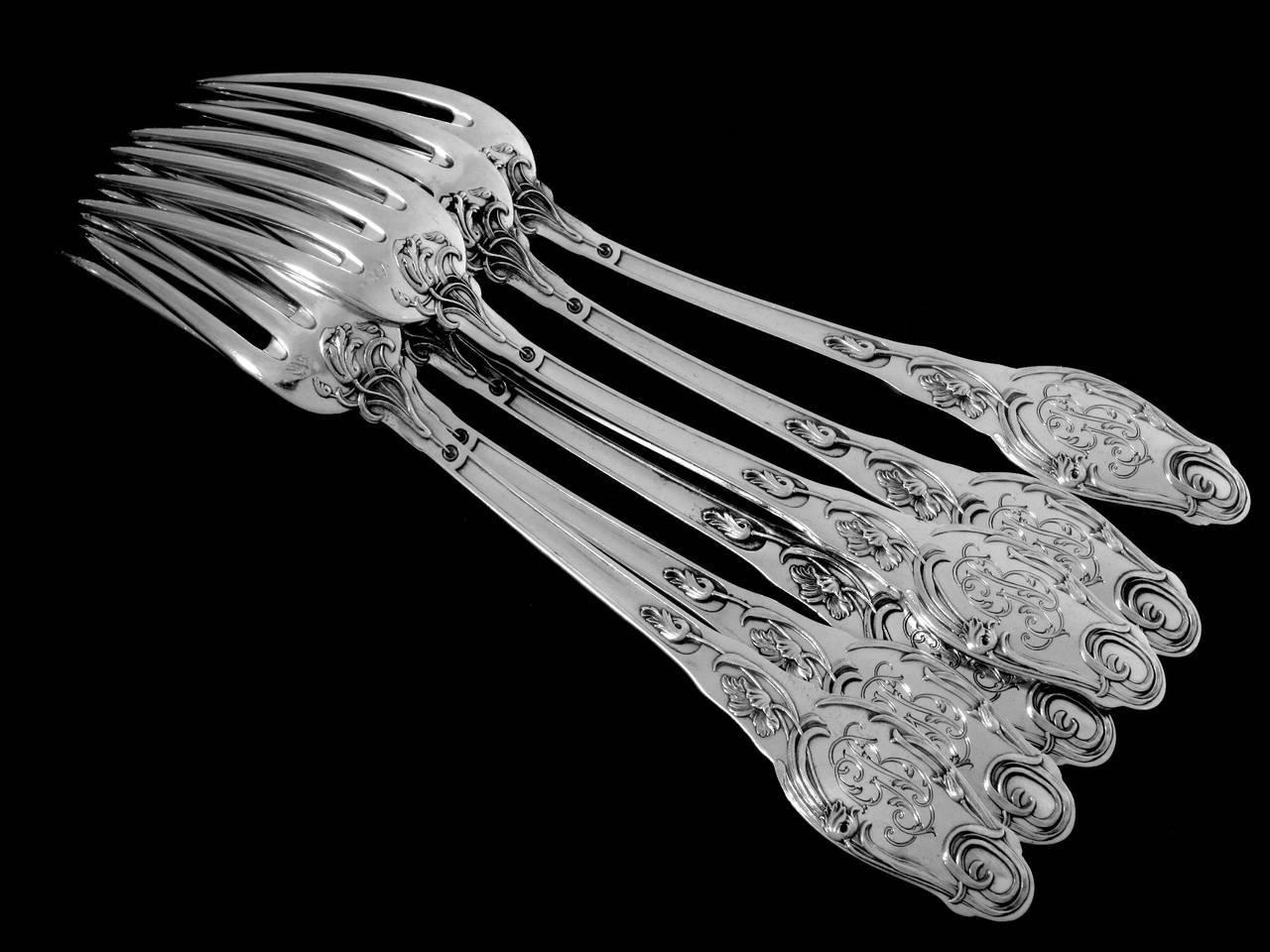 Lapparra Fabulous French Sterling Silver Dinner Flatware Set 18 Pieces Poppies In Excellent Condition In TRIAIZE, PAYS DE LOIRE