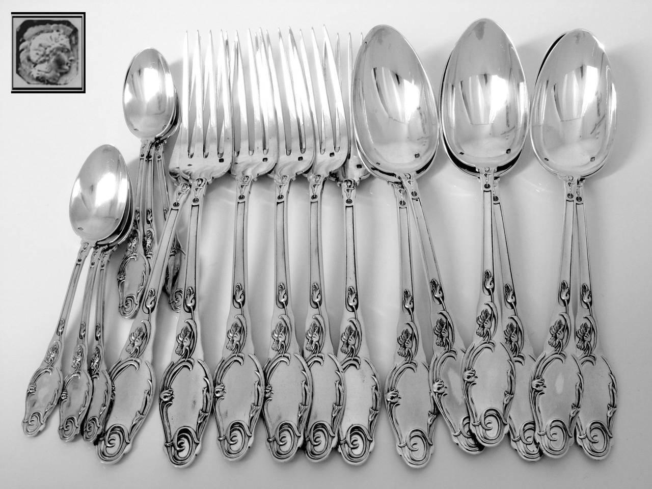 Lapparra Fabulous French Sterling Silver Dinner Flatware Set 18 Pieces Poppies 1