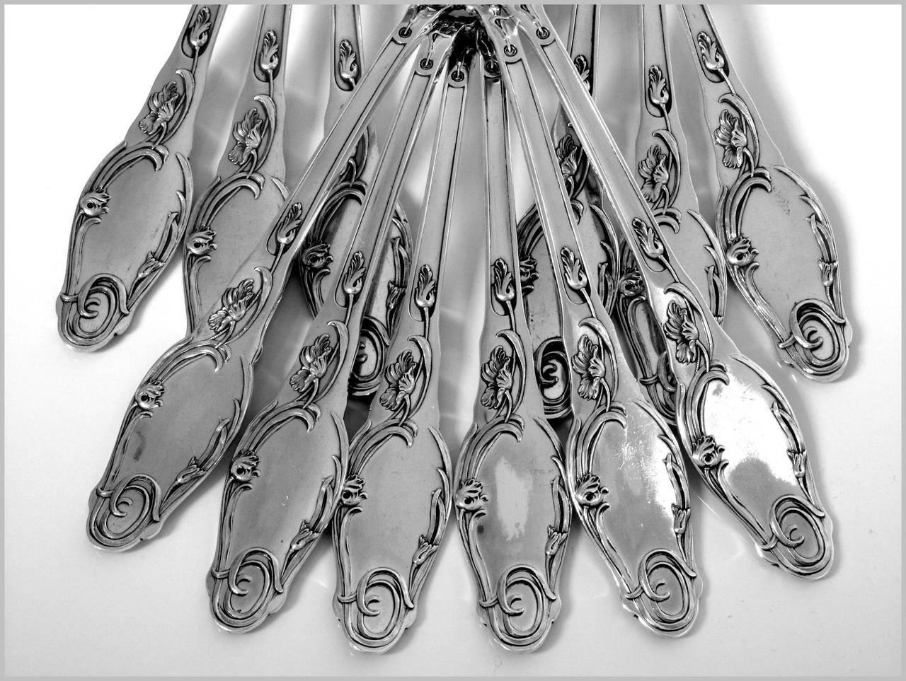 Lapparra Fabulous French Sterling Silver Dinner Flatware Set 18 Pieces Poppies 2