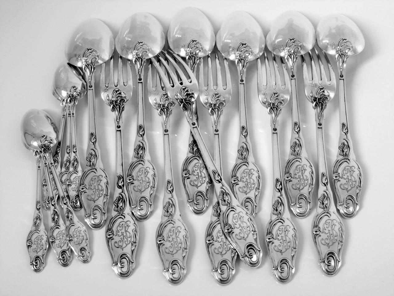 Lapparra Fabulous French Sterling Silver Dinner Flatware Set 18 Pieces Poppies 3