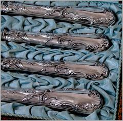 Gorgeous French Rococo Sterling Silver Salad Serving Carving Set 4 Pc with Box
