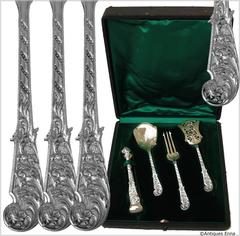 Soufflot French Sterling Silver 18-Karat Gold Dessert Hors D'oeuvre Set Box