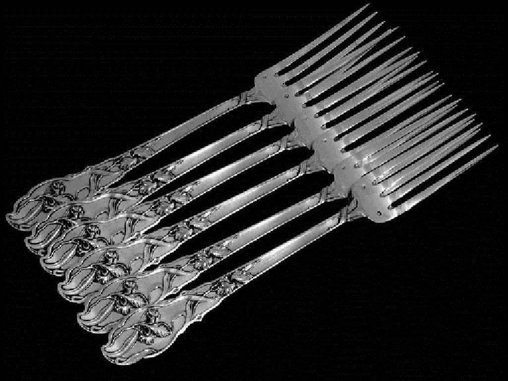 Ravinet Rare French Sterling Silver Dinner Flatware Set 12 Pieces Iris Pattern 1