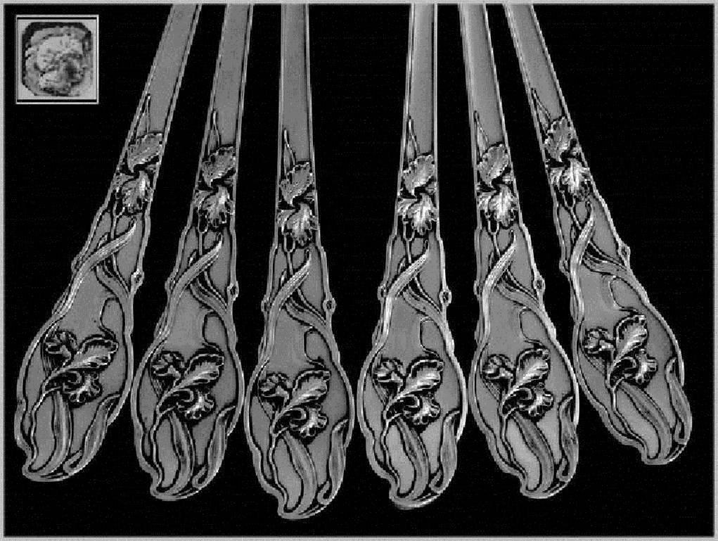Ravinet Rare French Sterling Silver Dinner Flatware Set 12 Pieces Iris Pattern 2