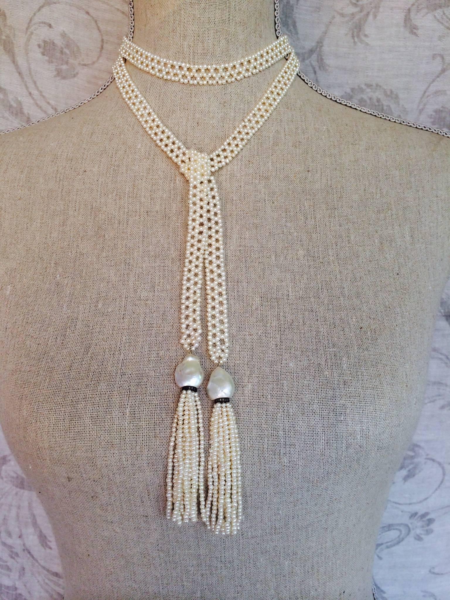 Marina J Handmade 48.5 Inch Fine White Pearl Sautoir Lariat Necklace In New Condition In Los Angeles, CA