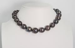 High Luster Peacock Sombre Large Pearl Gold Clasp Necklace