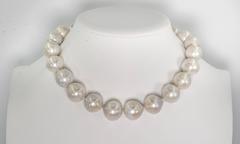 17mm to 15mm Large Slightly Baroque Pearl Gold Clasp Necklace