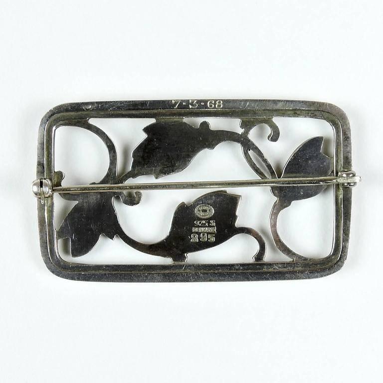 Georg Jensen Mid-Century Art Nouveau Floral Sterling Silver Brooch In Good Condition In Concord, MA