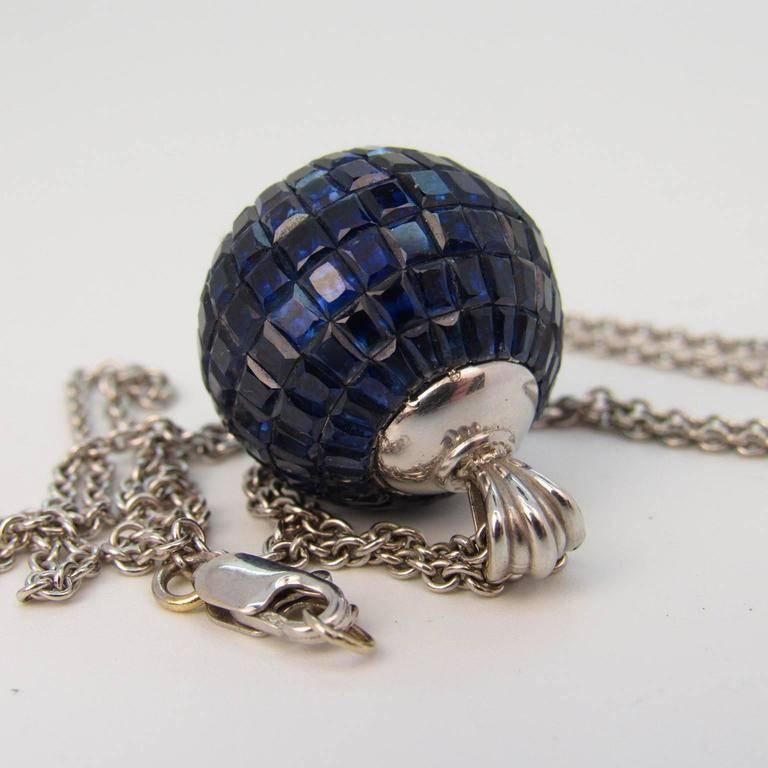 Women's or Men's Invisibly Set Sapphire Diamond Globe Form Pendant Necklace For Sale