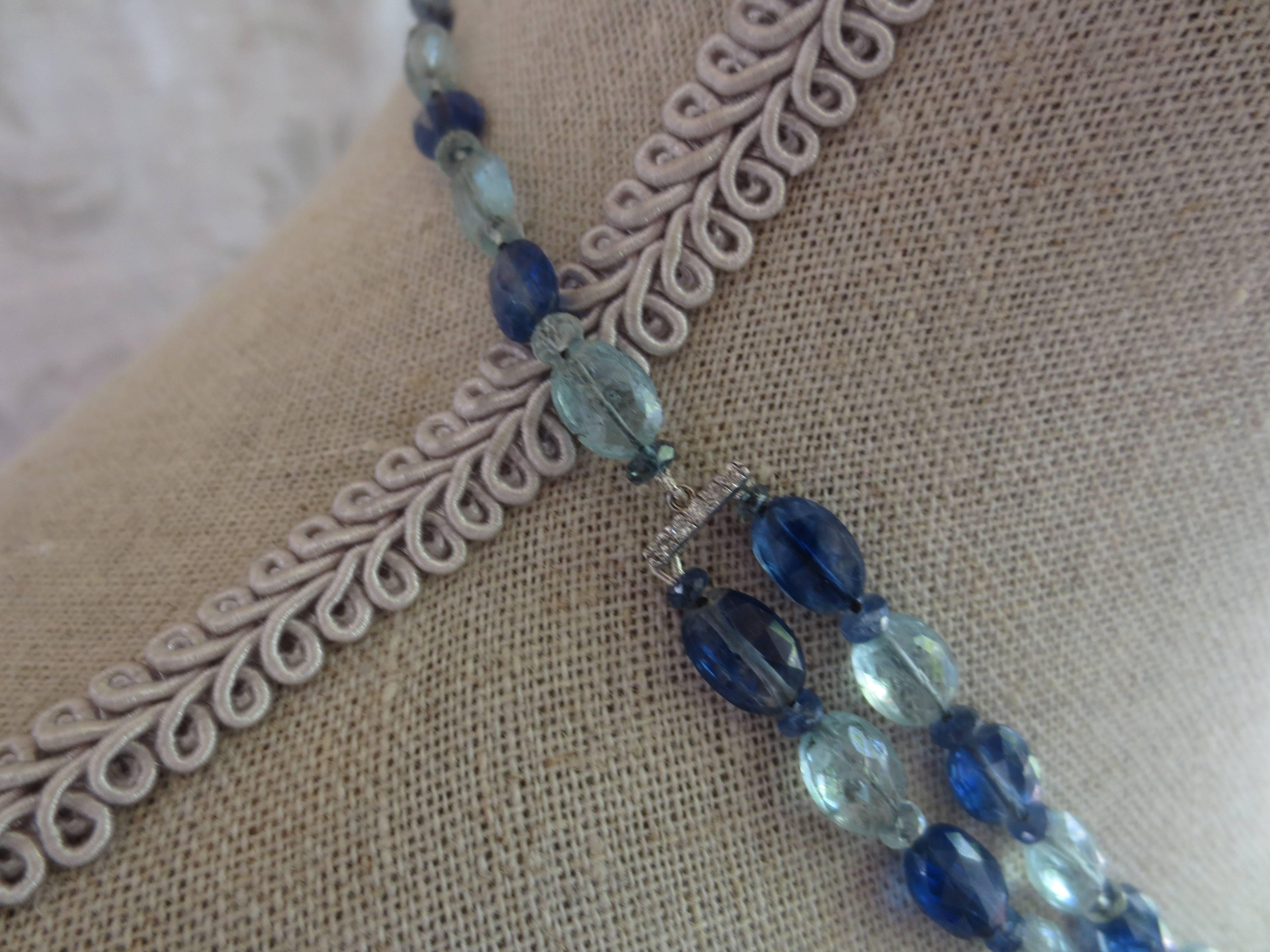 Marina J. Kyanite Blue Topaz Diamond Gold Two Strand Necklace In New Condition In Los Angeles, CA