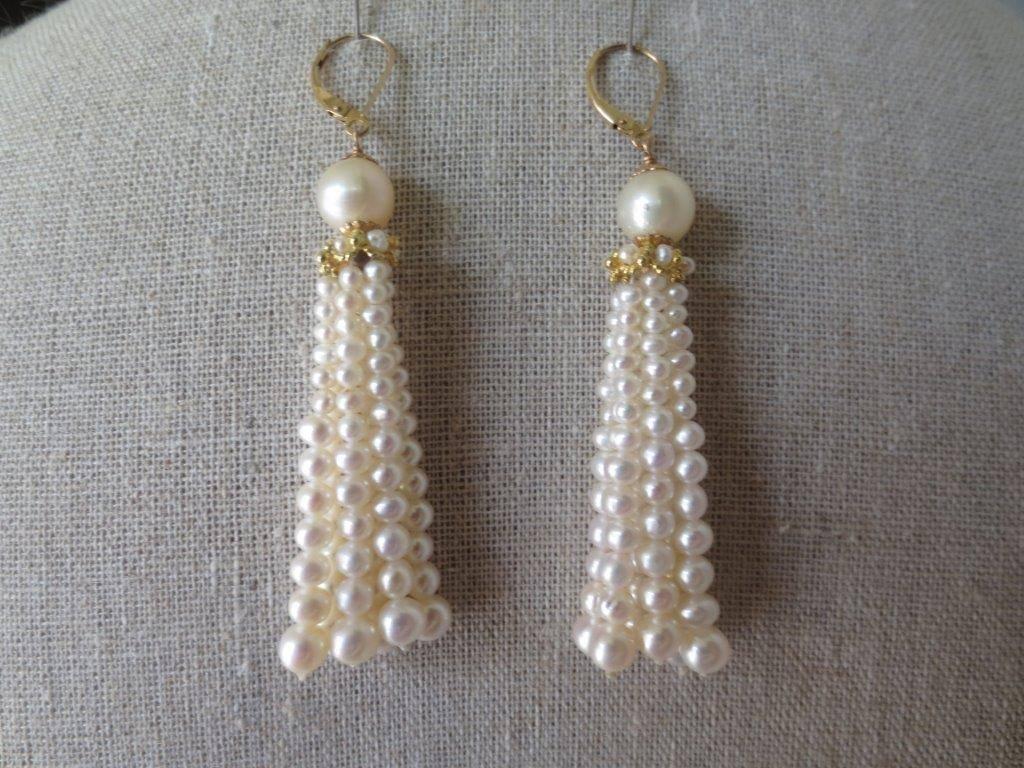 Marina J Cultured Pearl Tassel Earrings In New Condition In Los Angeles, CA