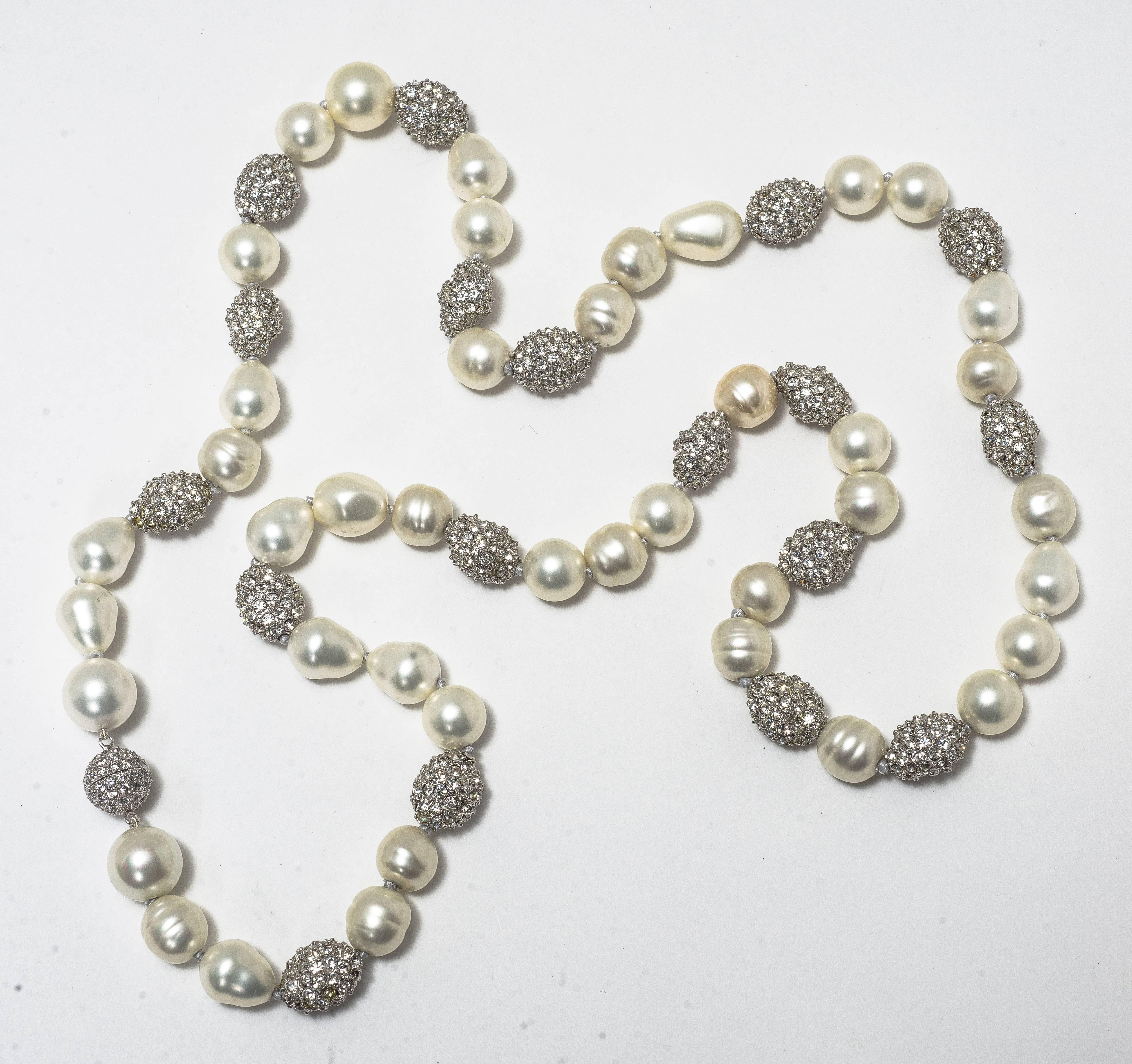 pearl long pave necklace