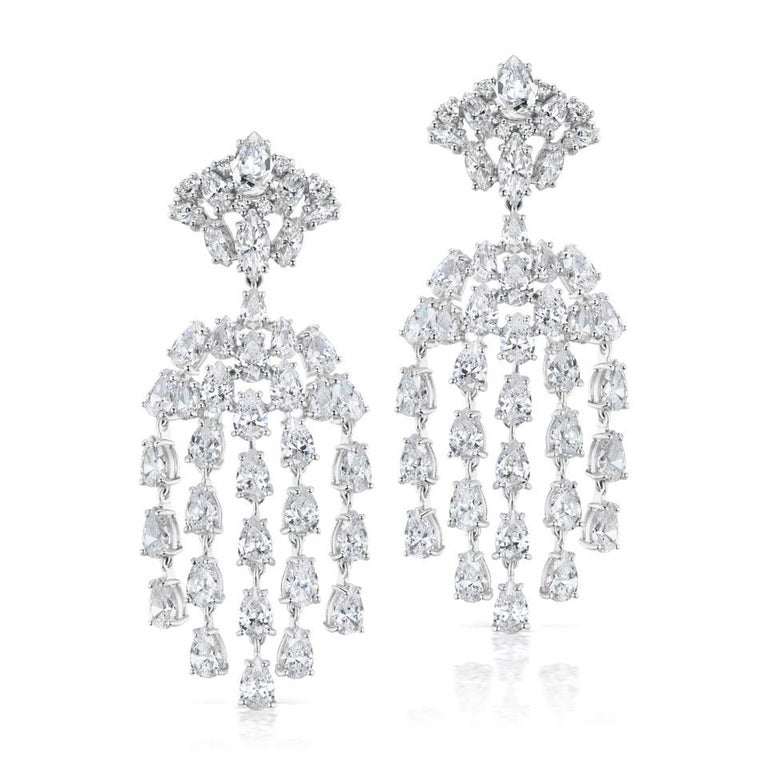Synthetic Diamond Waterfall Chandelier Earrings For At 1stdibs Magnificent Costume Jewelry Faux Marquise And Pear Shape Diamond Waterfall Chandelier Earrings Made Of Scintillating Cz