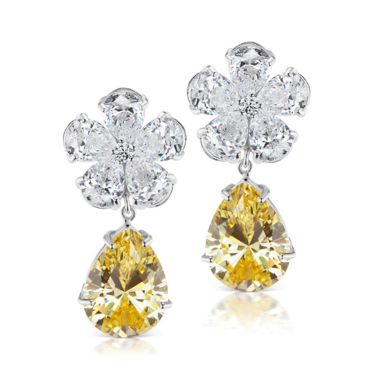 Magnificent Costume Jewelry Diamond Flower Top Yellow Drop Magnificent Costume Jewelry Diamond Flower Top Yellow Drop Earclips For