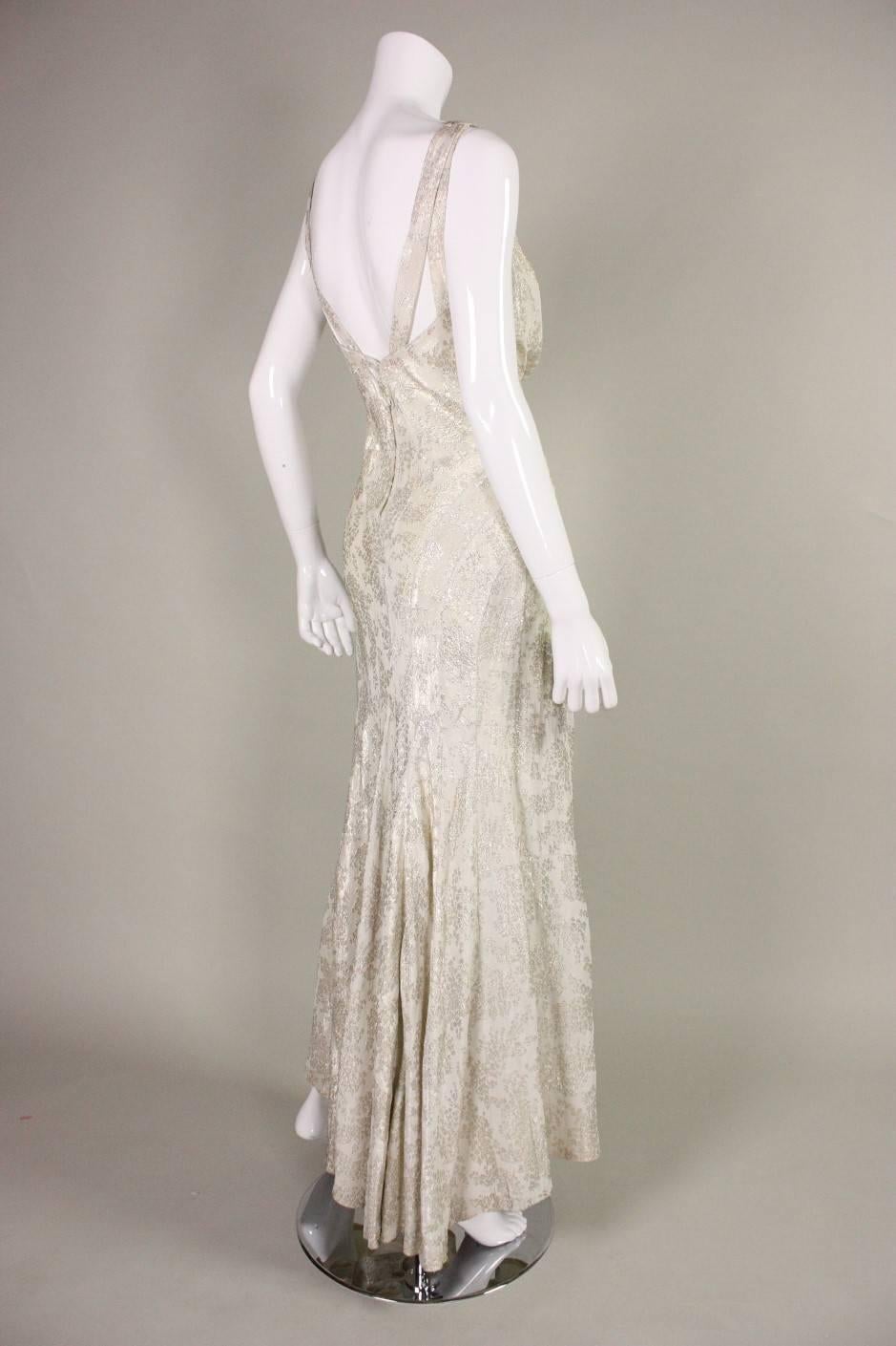Gray Bias Cut Lame Gown, 1930s  For Sale