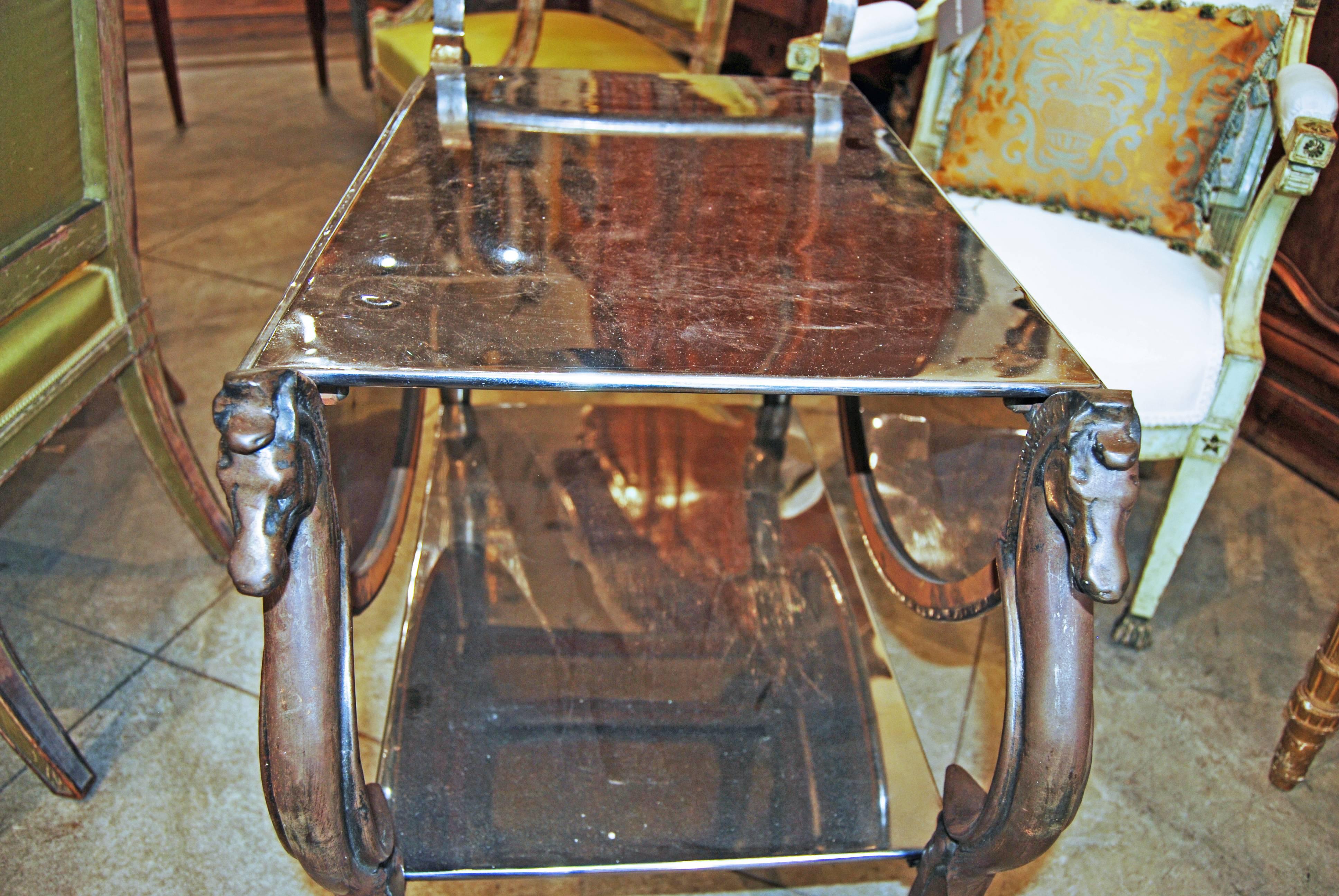 French Midcentury Stainless and Bronze Bar Cart