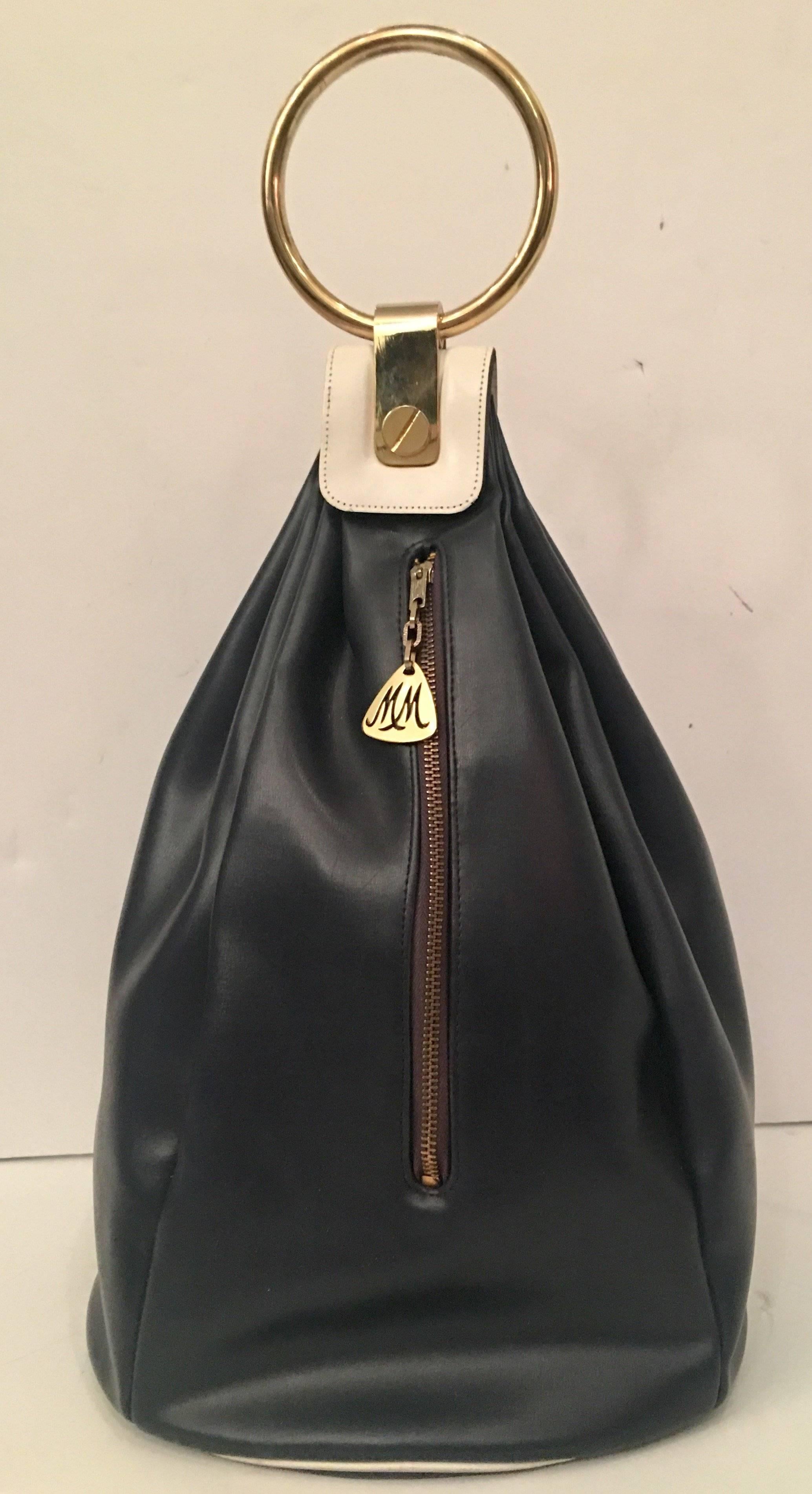 Women's or Men's Morris Moskowitz Leather Color Block Gold Ring Bucket Handbag