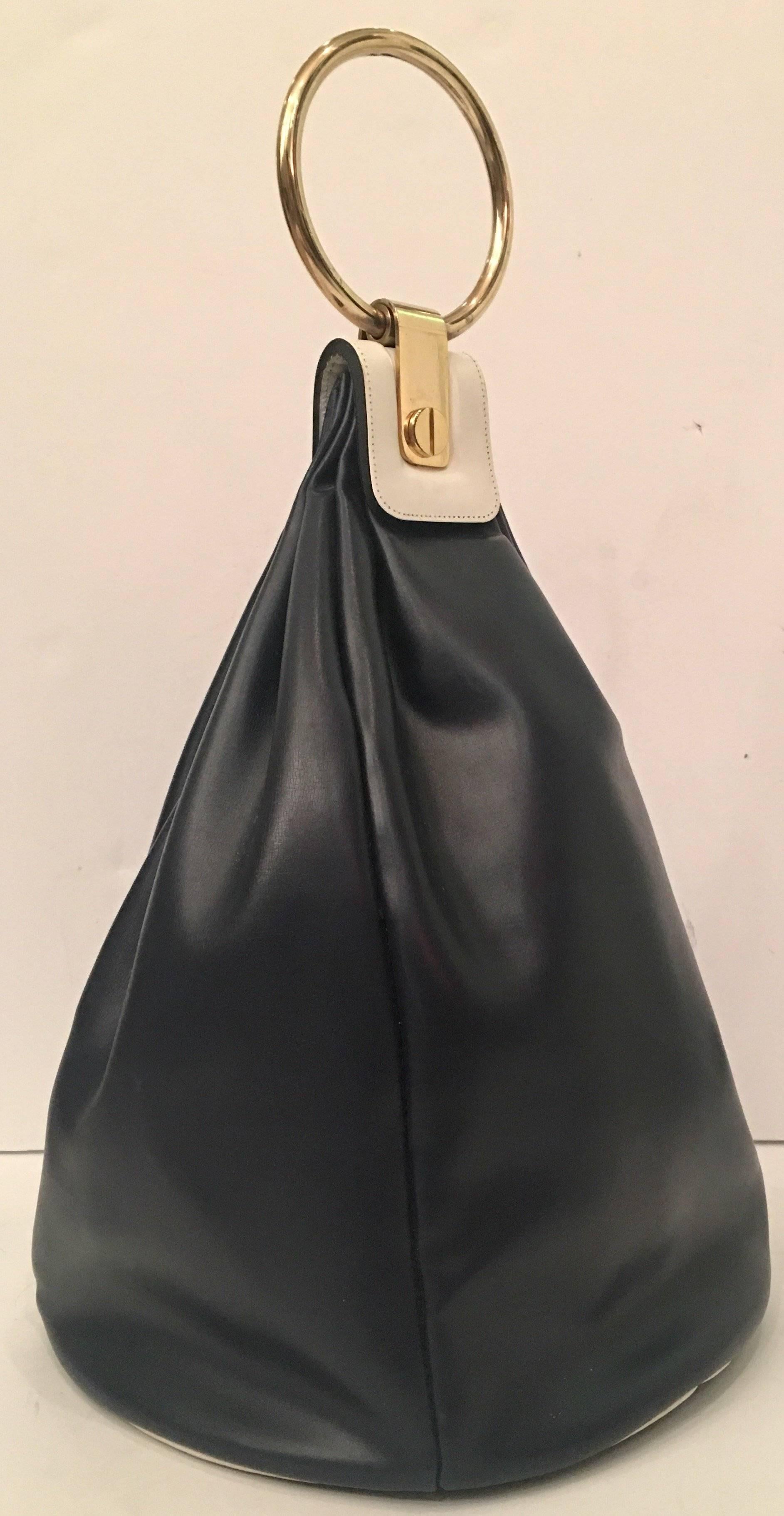 Morris Moskowitz Leather Color Block Gold Ring Bucket Handbag 1