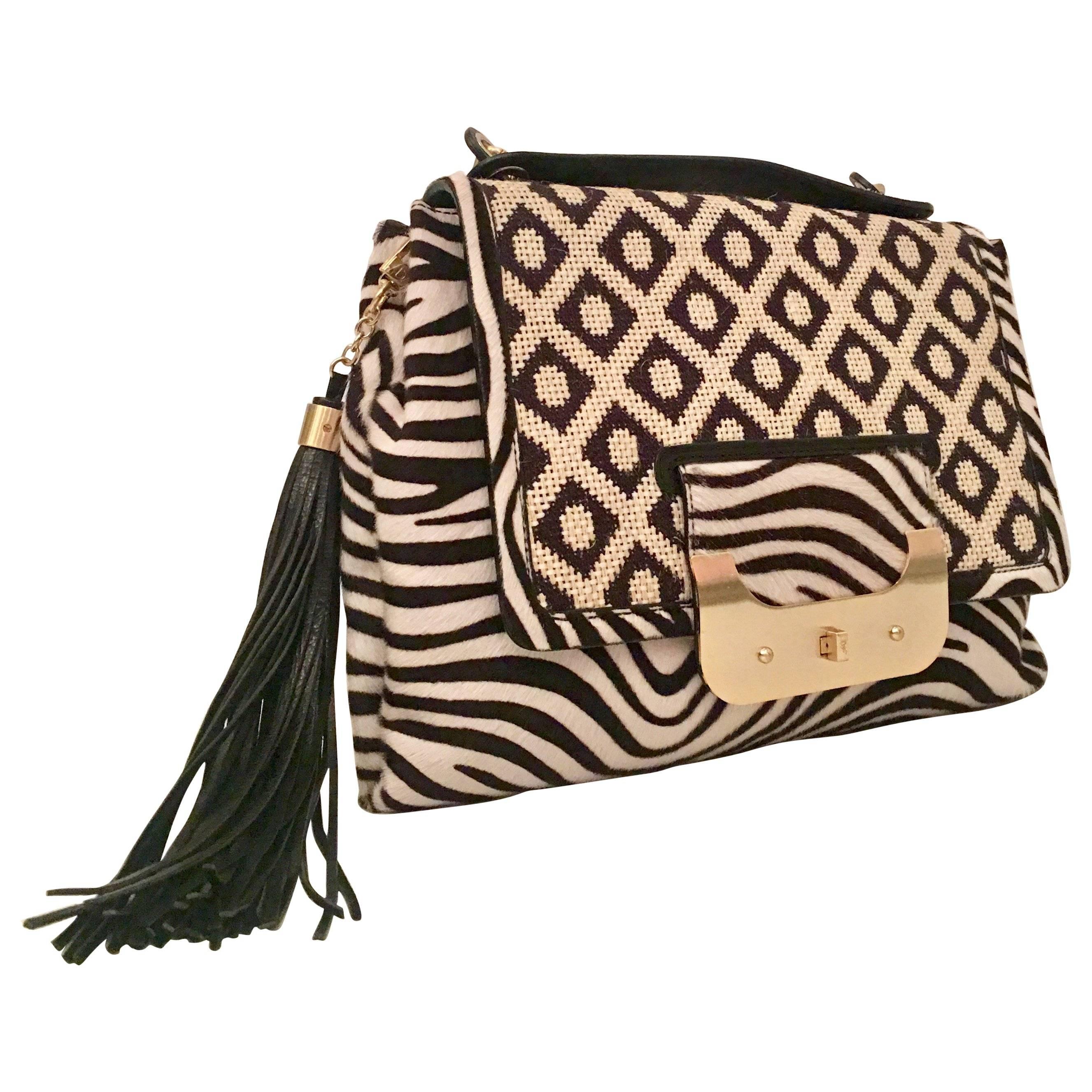 DVF Diane Von Furstenberg Hair Calf Zebra Print Cross Boy Hand Bag