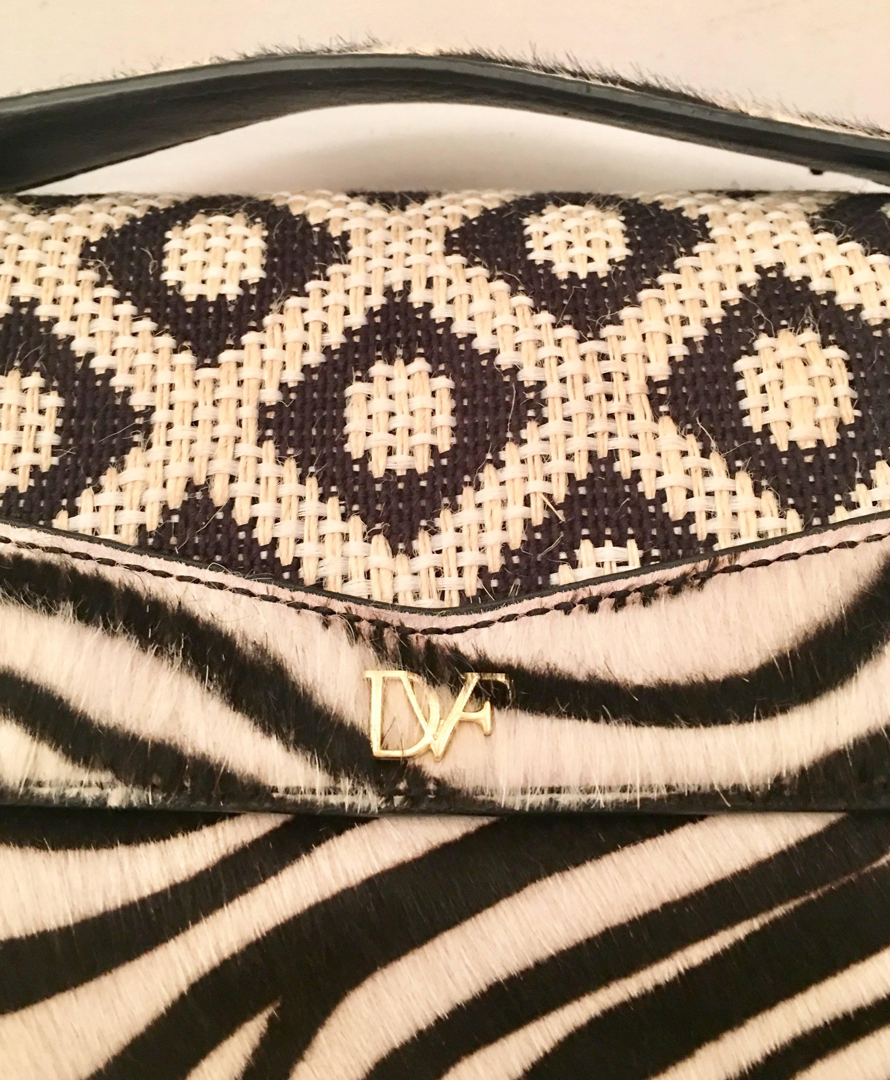DVF Diane Von Furstenberg Hair Calf Zebra Print Cross Boy Hand Bag 1