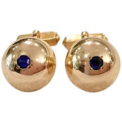 Vintage 12-Karat Gold Filled and Sapphire Blue Crystal "Swank" Cuff Links