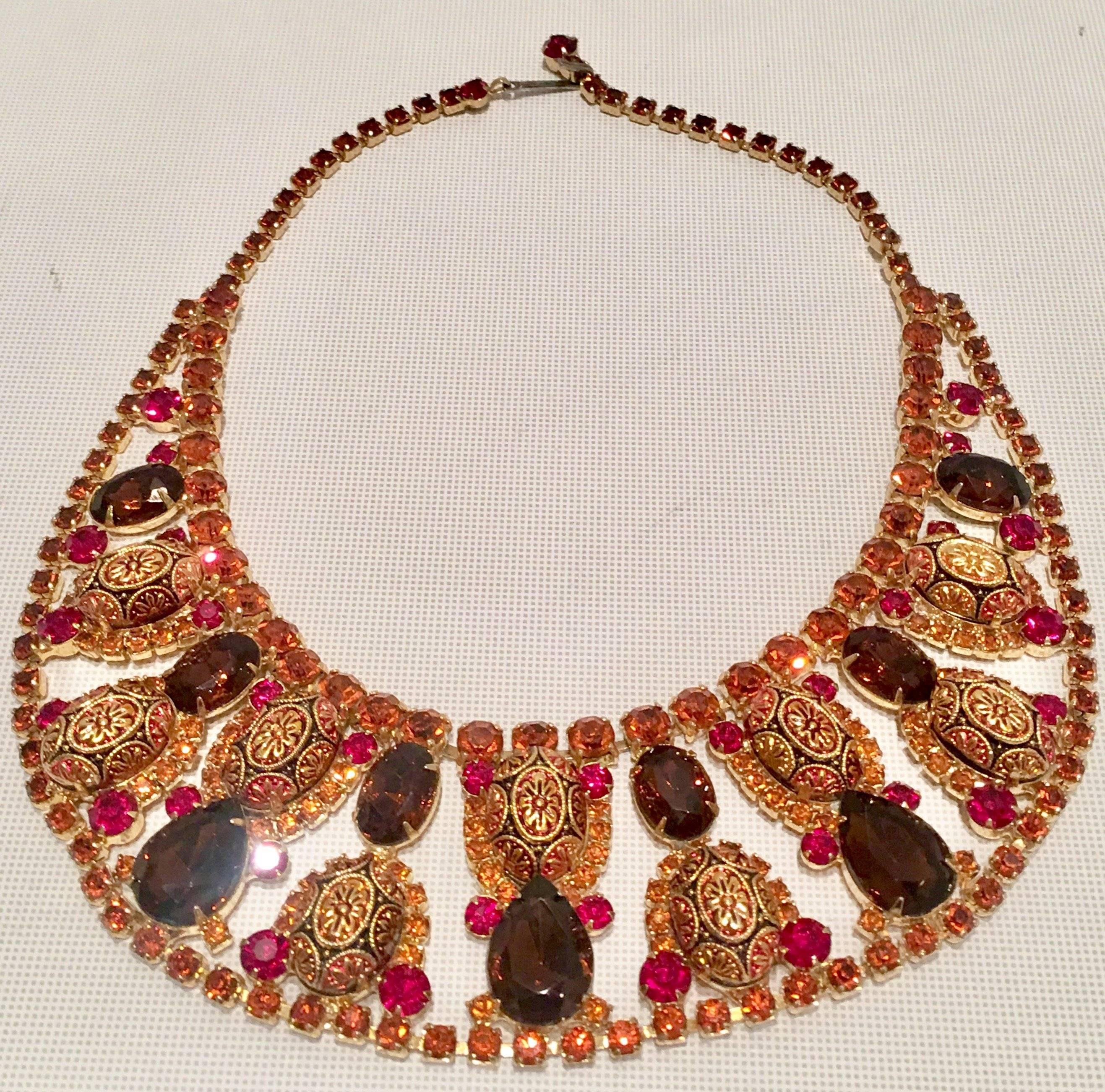 Women's Vintage Juliana Cleopatra Collar Crystal and Gold Necklace by Delizza & Elster