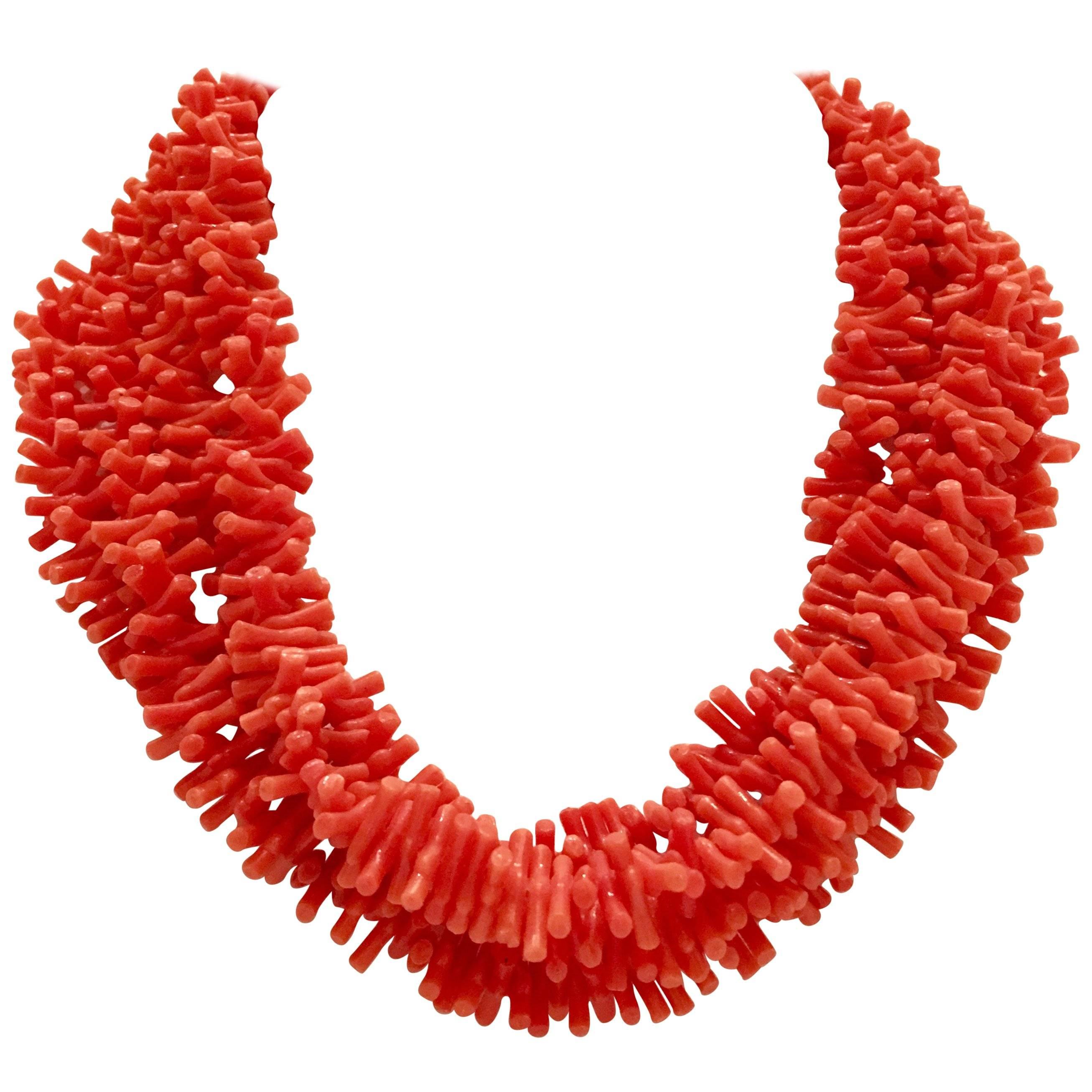 Vintage Monumental Orange Branch Coral Necklace