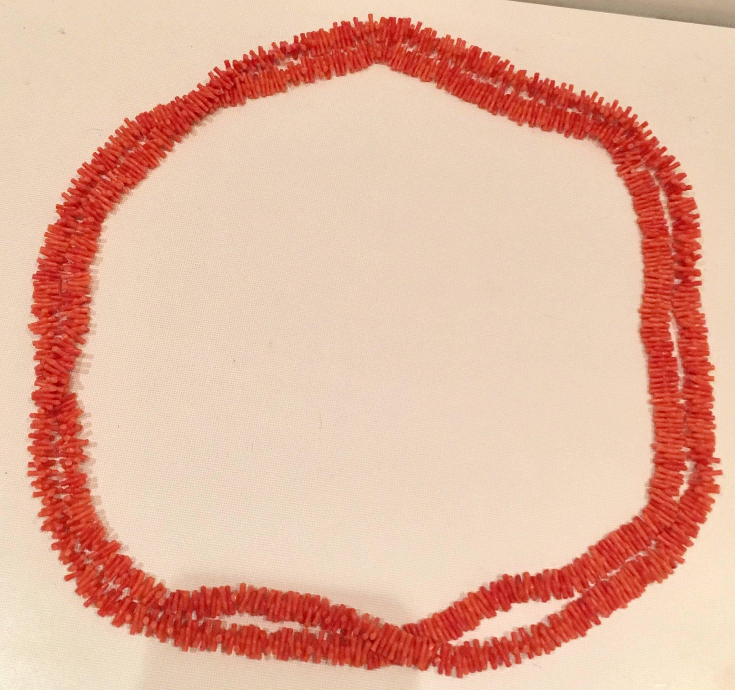 20th Century Monumental Seventy Two Inches Of Authentic & Natural Vivid Orange Coral Branch Necklace. This seventy two inch strand of orange branch coral is intended to wrap and has no clasp. It is approximately, .50