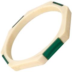 Vintage Malachite and Bone Bangle Bracelet 2