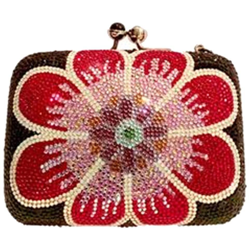 Judith Leiber Swarovski Crystal Couture Floral Minaudiere Box Evening Bag