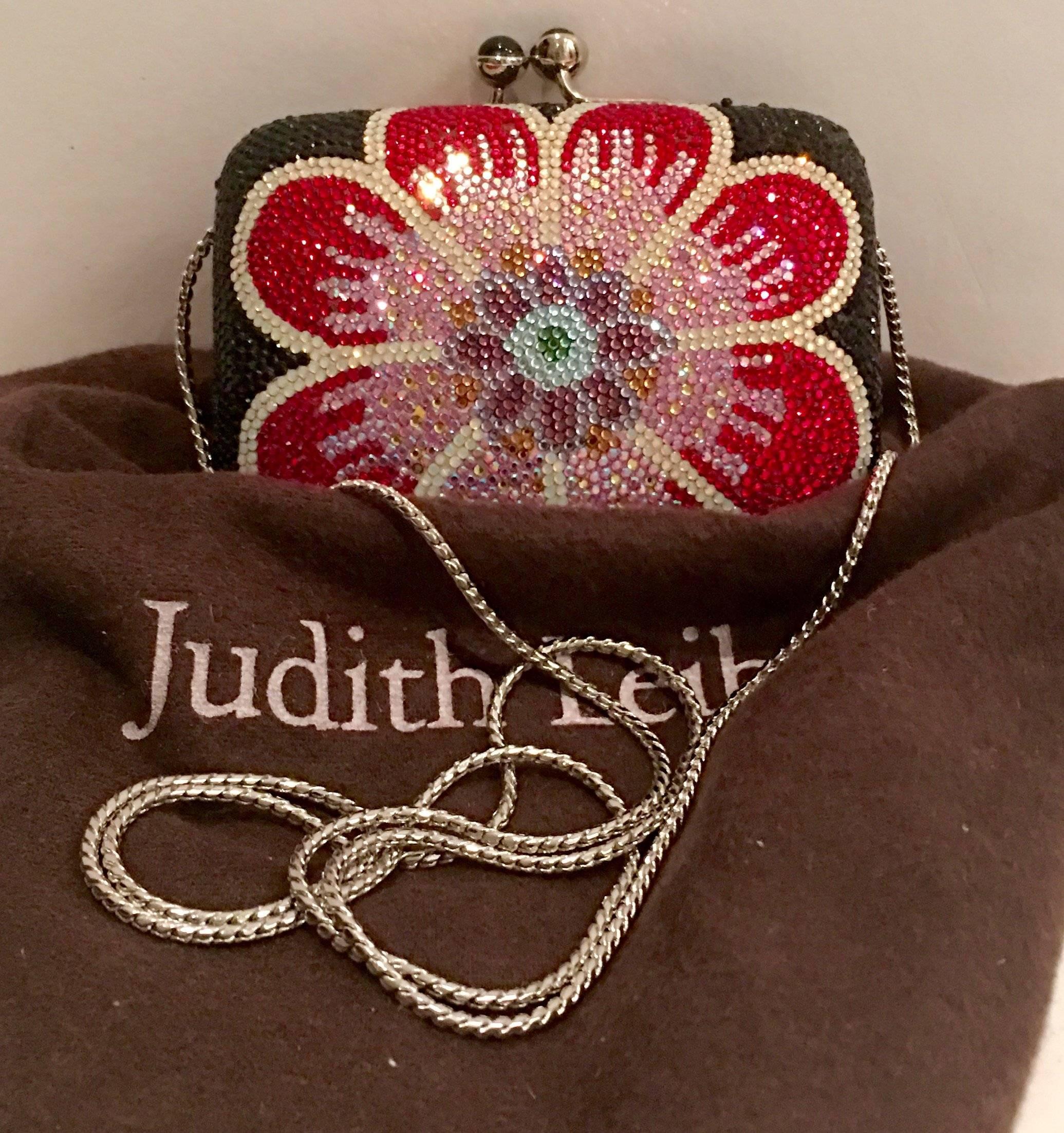 Judith Leiber Swarovski Crystal Couture Floral Minaudiere Box Evening Bag 1