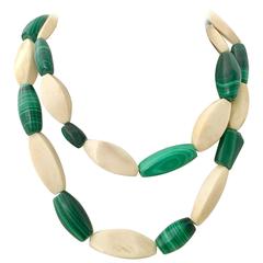 Vintage Malachite and Bone Bead Necklace 4