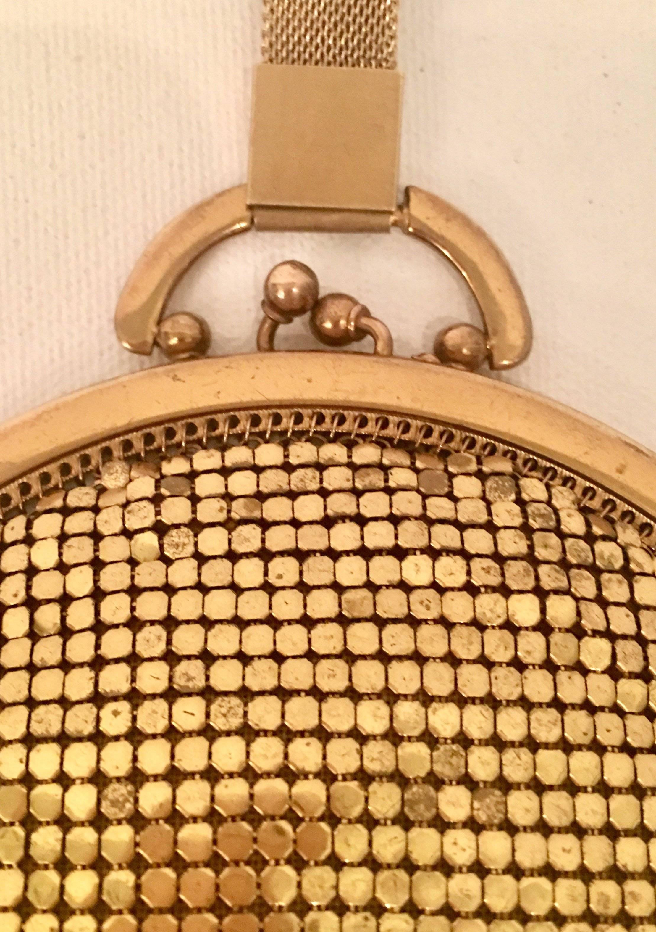 Vintage Whiting & Davis Gold Metal Mesh Wristlet Hand Bag 1