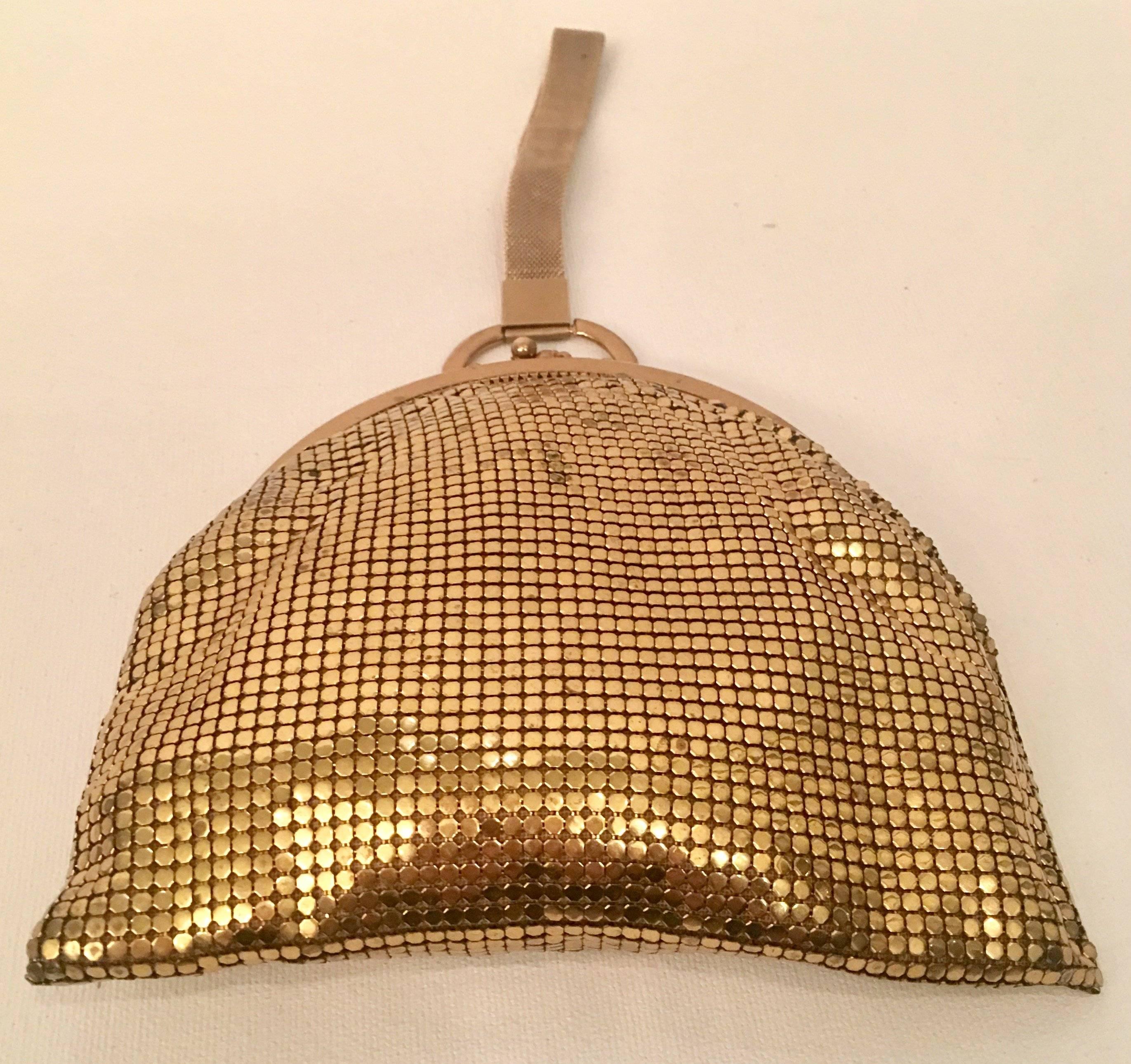 Vintage Whiting & Davis Gold Metal Mesh Wristlet Hand Bag 2