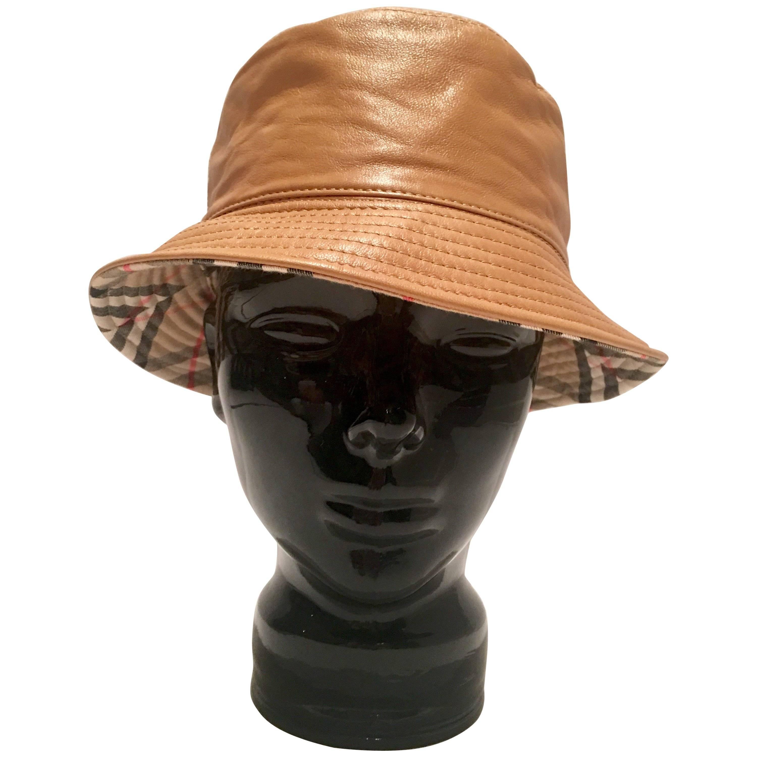 Burberry Camel Leather and Check "Bucket" Hat
