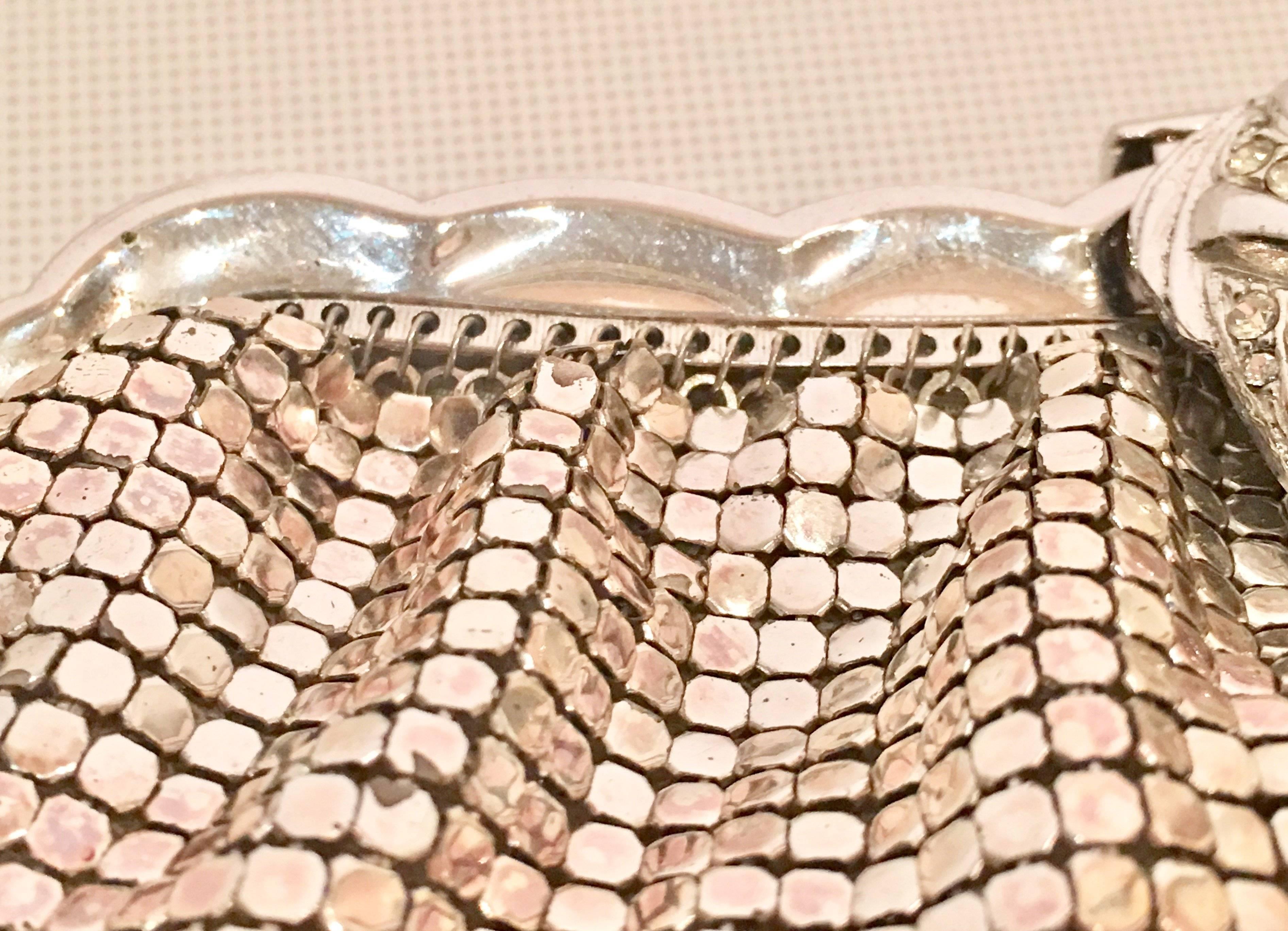 Whiting & Davis Metal Mesh and Crystal Rhinestone Clutch Handbag In Excellent Condition In West Palm Beach, FL