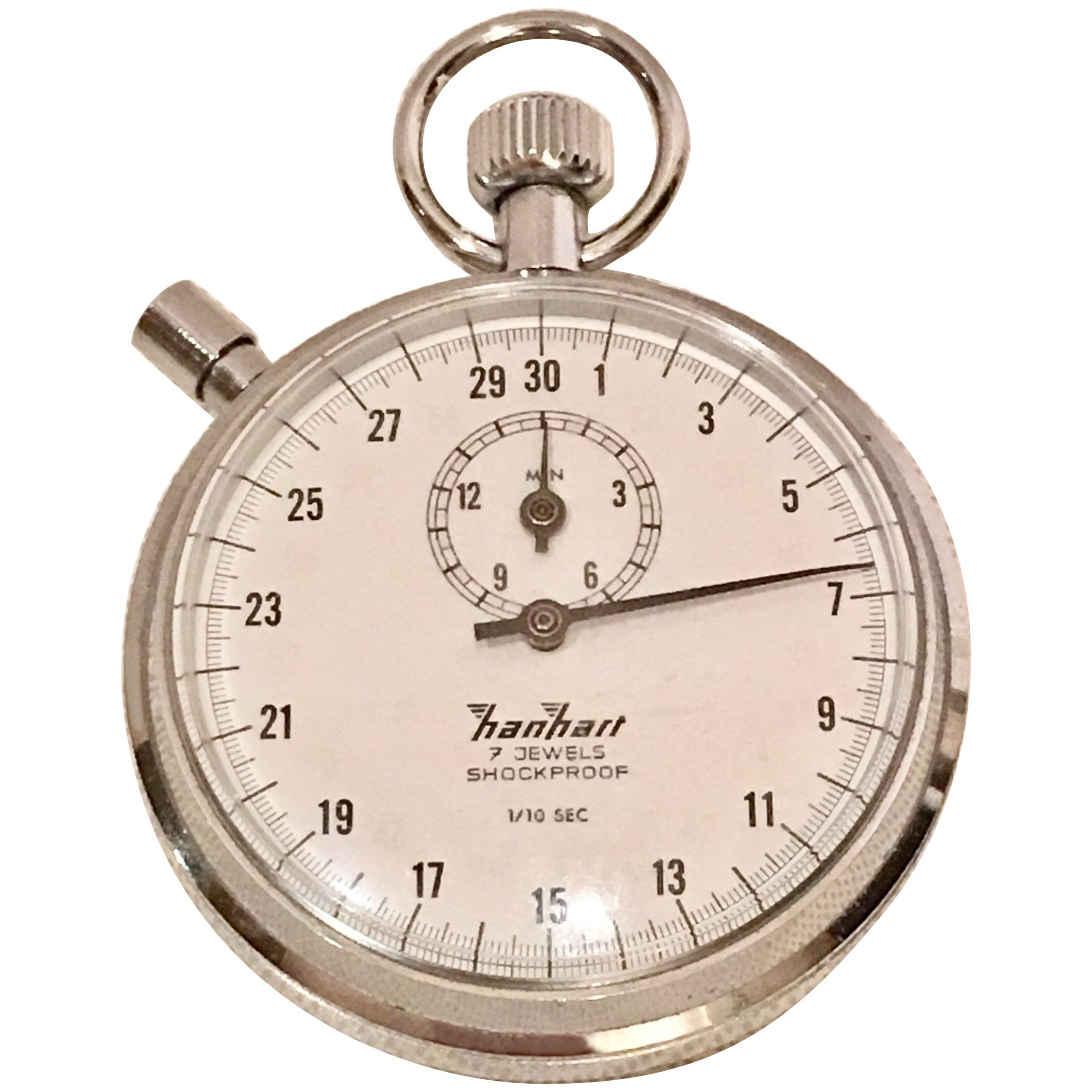 Vintage German Hanhart Chrome 7 Jewel 1/10 Second Stop Watch For Sale