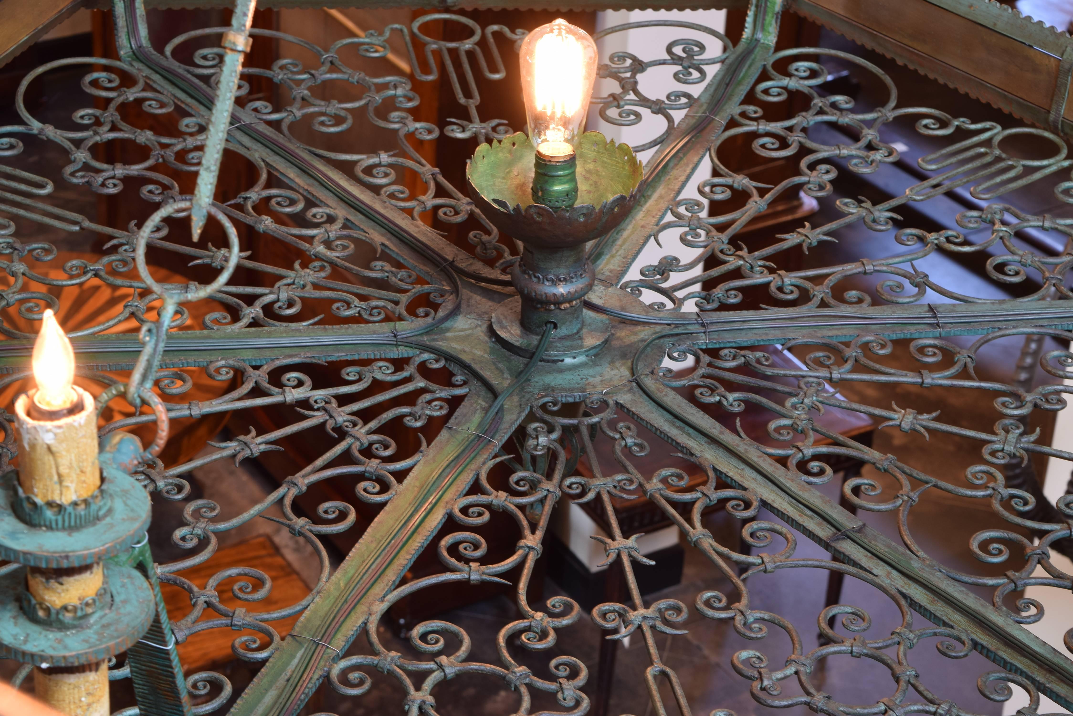 Mid-20th Century Enormous Italian Wrought & Painted Iron Chandelier, Antonio d' Andrea, UL Wire