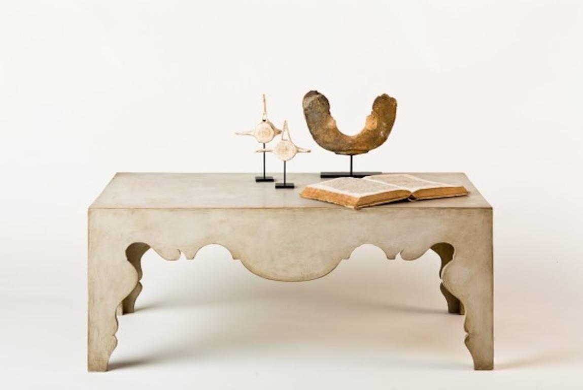 Swedish-inspired in both style and finish, this antique white custom Tara Shaw Maison collection contemporary coffee table will make a beautiful addition to any space. Pairs with Tara Shaw's Swedish console and martini tables. Handcrafted in New