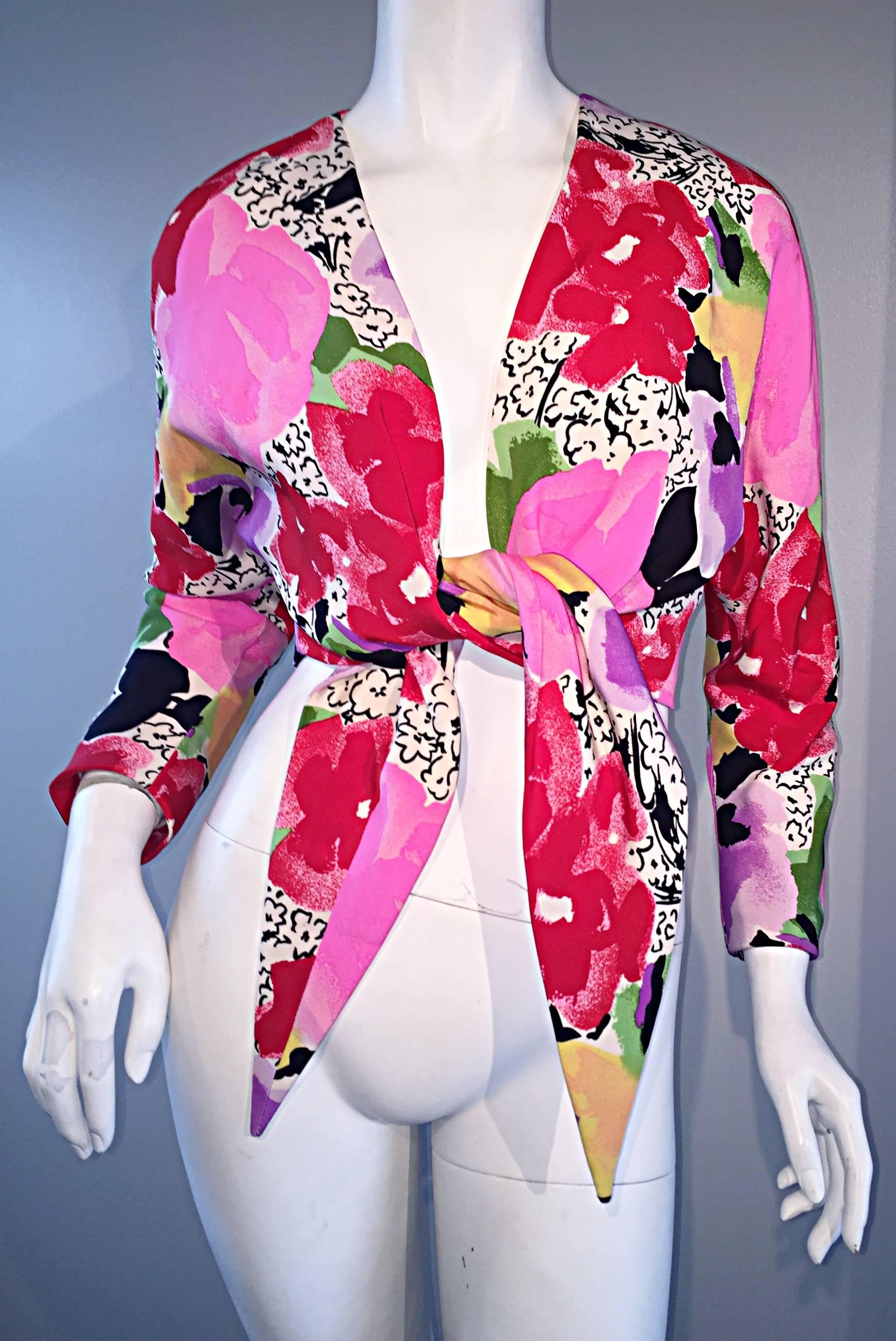 Rare Vintage Pierre Cardin Haute Couture SS1989 Floral Cropped Bolero Shrug Top 1