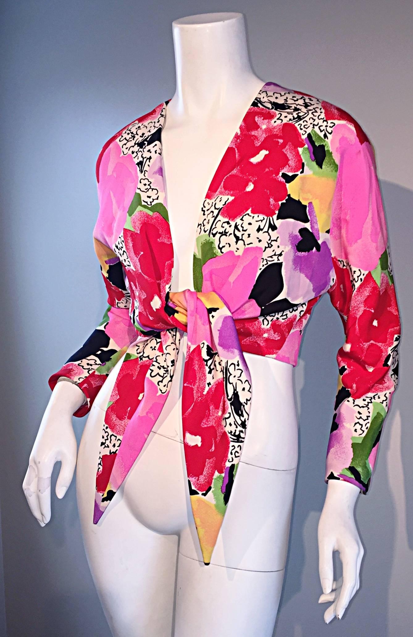 Pink Rare Vintage Pierre Cardin Haute Couture SS1989 Floral Cropped Bolero Shrug Top