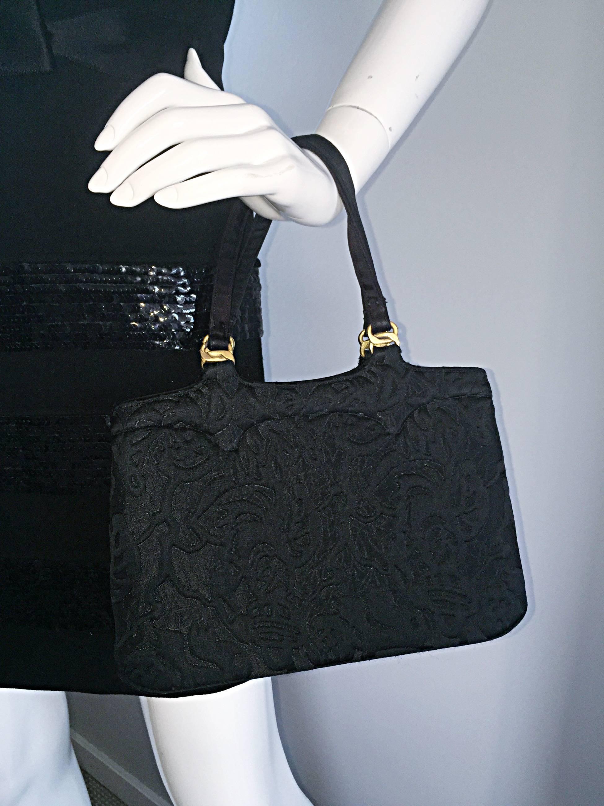 New 1950s Koret Vintage Black Embroidered Handbag Purse Bag w/ Pouch + Mirror 5