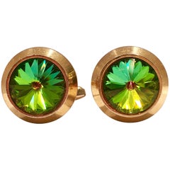 Vintage Mid-Century Crystal "Watermelon" & Gold Plate Cufflinks