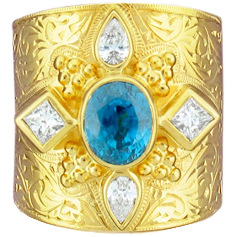 Paula Crevoshay Blue Zircon Diamond Gold Band Ring at 1stDibs | paula  crevoshay for sale, crevoshay jewelry