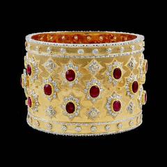 Buccellati Two Tone Diamond and Ruby Bangle