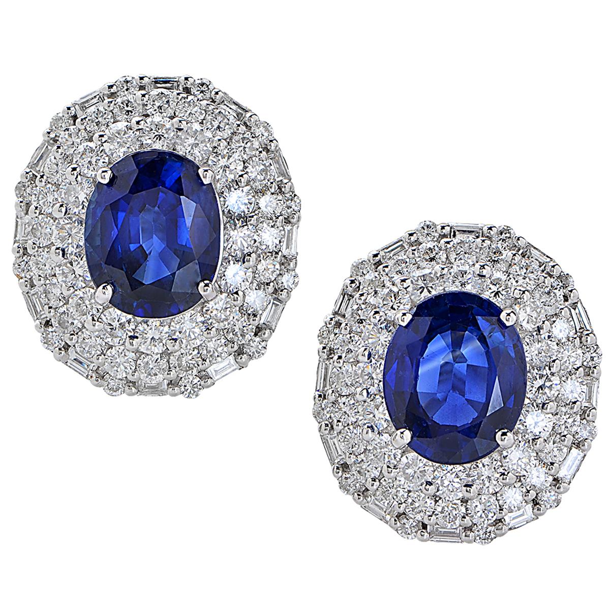 Oval Cut Impressive Sapphire and Diamond Necklace and earrings