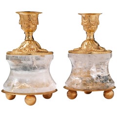 Rock Crystal Pair of Candlestick by Alexandre Vossion