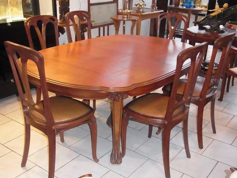 Art Nouveau Mahogany Table and 12 Chairs Decorated with Berries by Paul