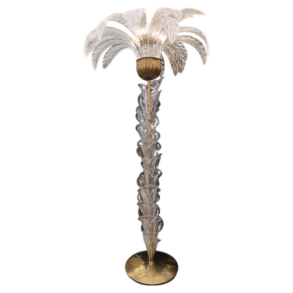 Lampadaire en forme de palmier en verre de Murano transparent, avec accessoires en laiton, 1970 en vente