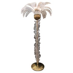 Murano Clear Glass Palm Tree Floor Lamp, with Brass Fittings, 1970s